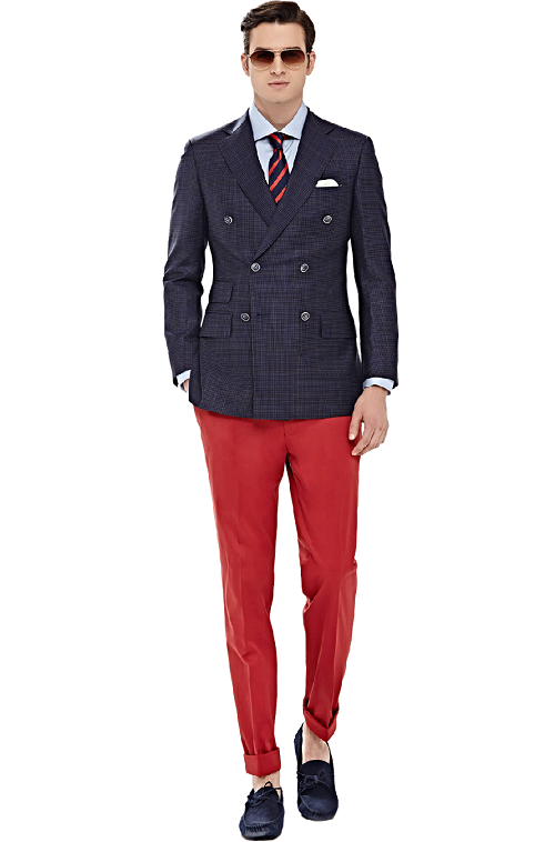 藏藍色雙排扣休閑復古套裝