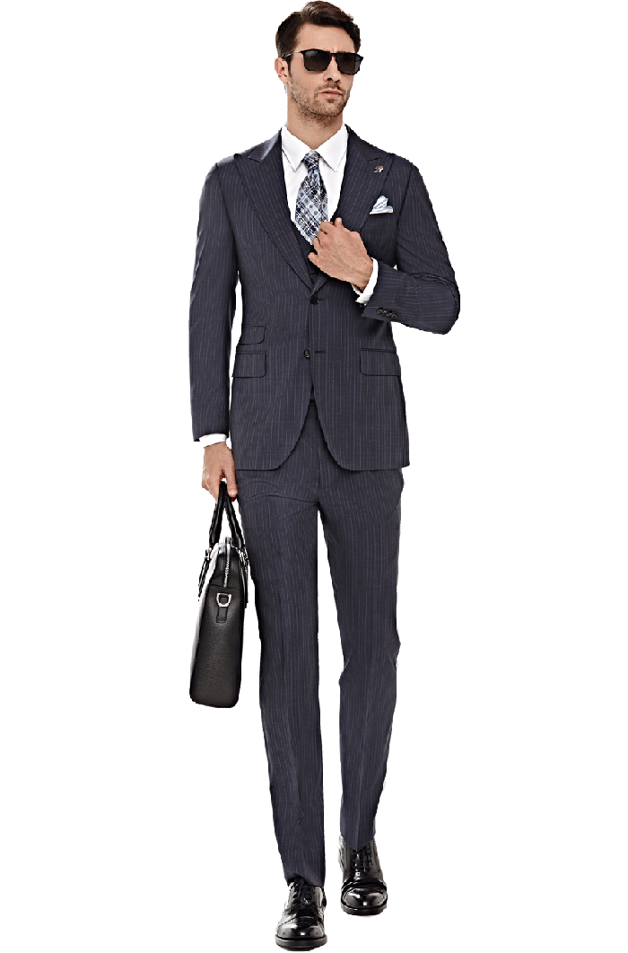 復古寬駁頭細條紋套裝